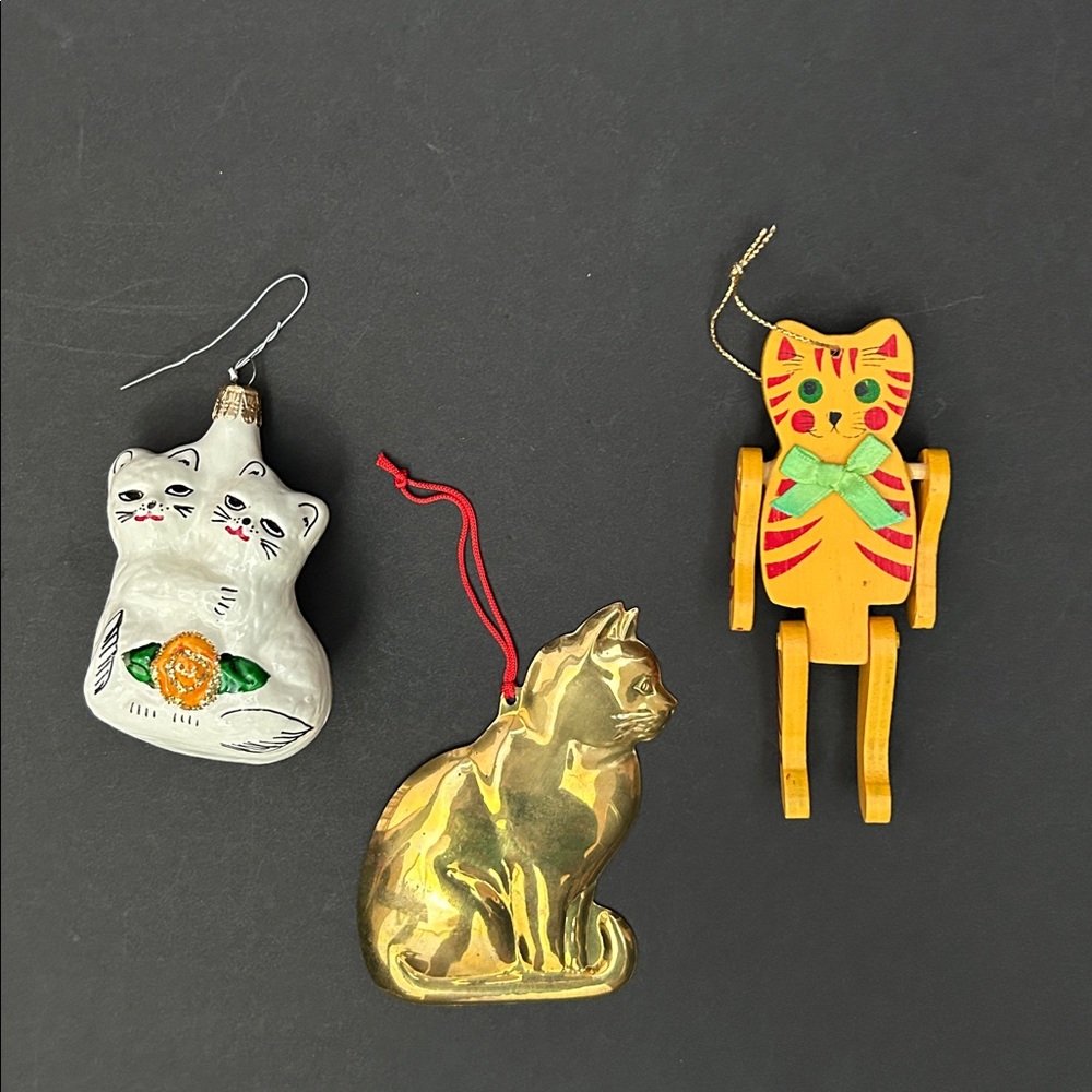 This Years Christmas Tree Theme is Cats!  Set of Three Vintage Cat Ornaments